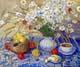Still life with chamomile flowers and apples